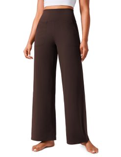 CRZ YOGA Womens Butterlift High Waisted Wide Leg Pants with Pockets 31" - Yoga Lounge Pants Buttery Soft Comfy Casual Hot Fudge Brown Medium