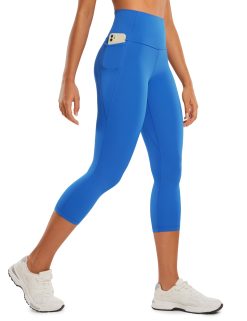 CRZ YOGA Womens Butterluxe Workout Capri Leggings with Pockets 21 Inches - High Waisted Gym Athletic Crop Yoga Sparkle Blue Medium
