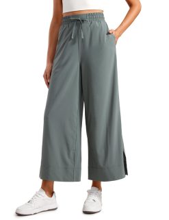 CRZ YOGA Lightweight Wide Leg Cropped Pants for Women 25" High Waisted Loose Casual Lounge Travel Work Sweatpants Summer Grey Sage Small