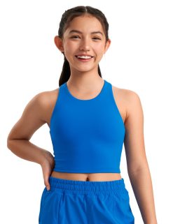 CRZ YOGA Girls Butterluxe Double Lined Tank Tops High Neck Racerback Cropped Basic Sleeveless Dance Yoga Sparkle Blue Medium