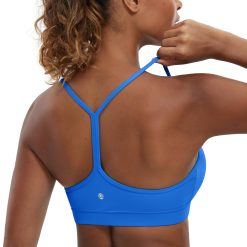 CRZ YOGA Butterluxe Womens Y Back Sports Bra - Padded Racerback Low Impact Spaghetti Thin Strap Workout Yoga Top Sparkle Blue Medium